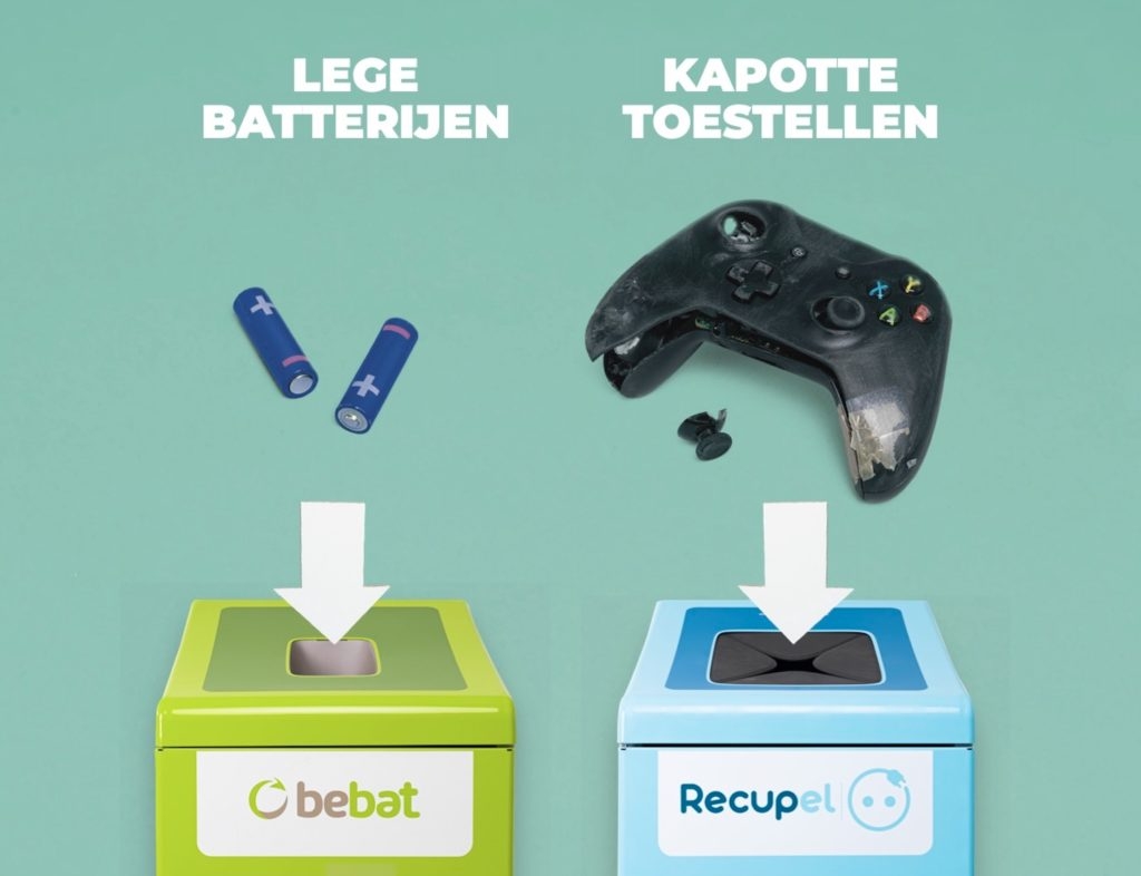 batterijen bij Bebat, elektro bij Recupel