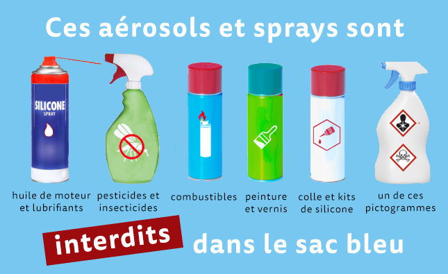 aérosols interdits dans le sac bleu